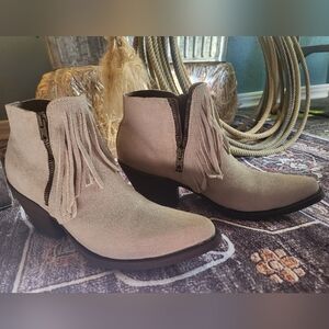 Old Gringo Fringe Suede Ankle Boots - Beige